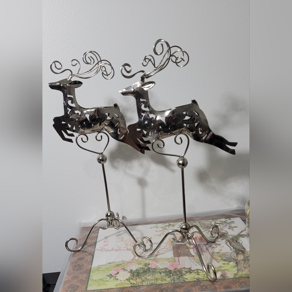 Metal silver reindeer candle holders set 2 pcs. - Picture 9 of 17